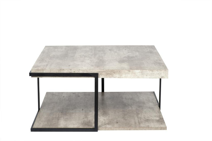 Jersey Concrete Effect Wood Veneer and Black Metal Coffee Table