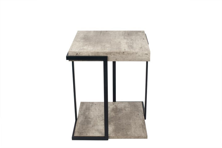 Jersey Concrete Effect Wood Veneer and Black Metal Side Table