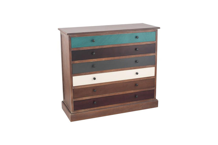 Loft Blue Multicoloured Pine Wood 6 Drawer Unit