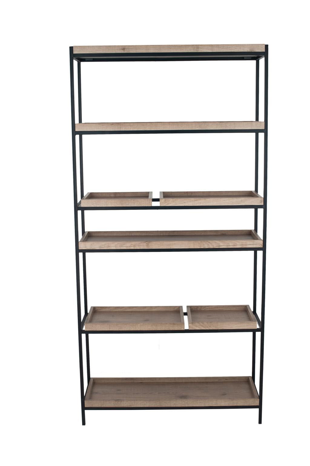 Gallery Natural Wood Veneer and Black Metal 5 Shelf Unit