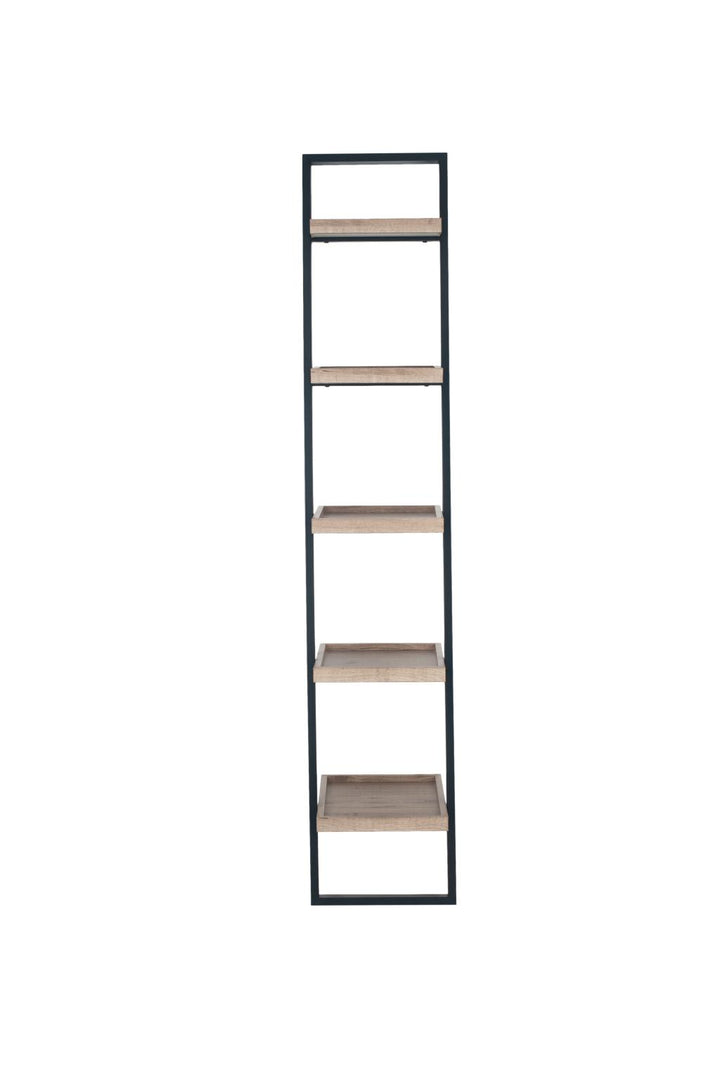 Gallery Natural Wood Veneer and Black Metal 5 Shelf Ladder Unit