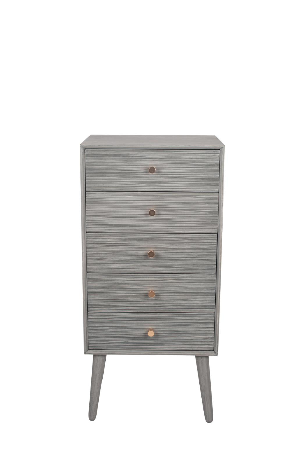 Chaya Dark Grey Pine Wood 5 Drawer Tall Boy