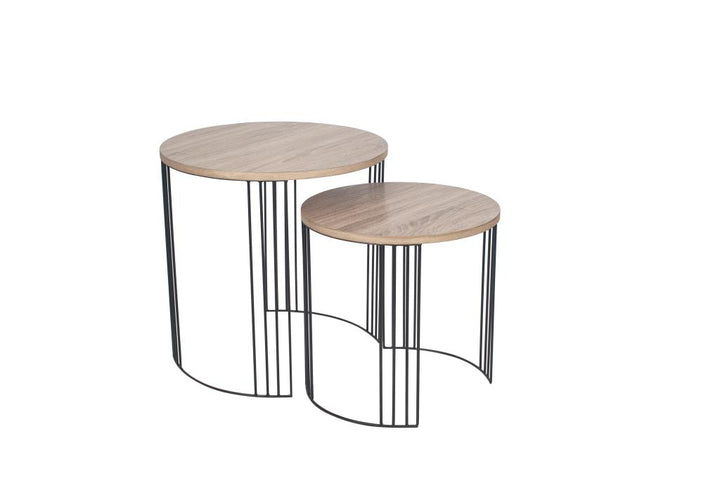 Atri S/2 Dark Oak Wood Veneer and Black Metal Side Tables