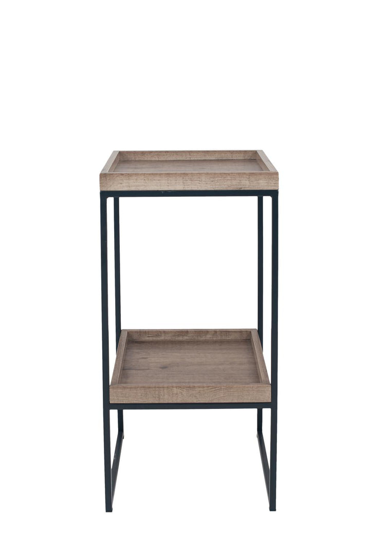 Gallery Natural Wood Veneer and Black Metal Side Table