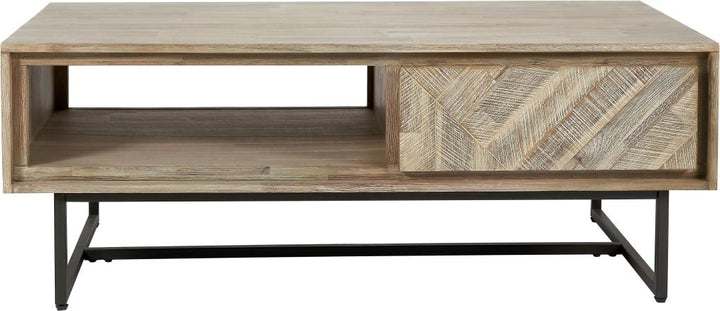 Marca Sand Wash Acacia Wood and Black Metal 2 Drawer Coffee Table