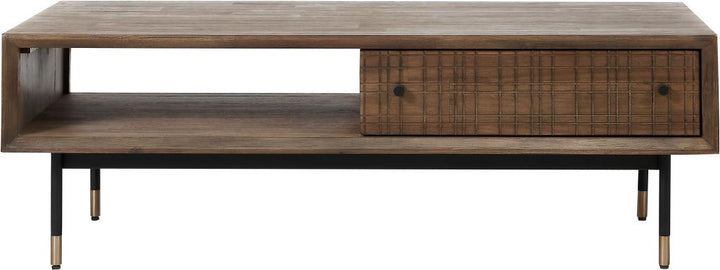 Arte Dark Brown Acacia Wood and Black Metal 2 Drawer Coffee Table