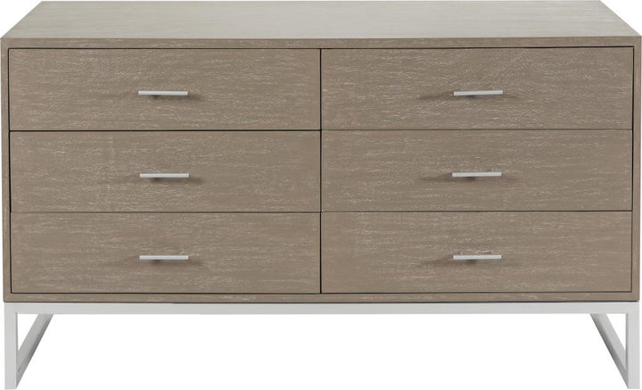 Ambroso Grey Wash Mango Wood and Silver Metal 6 Drawer Unit