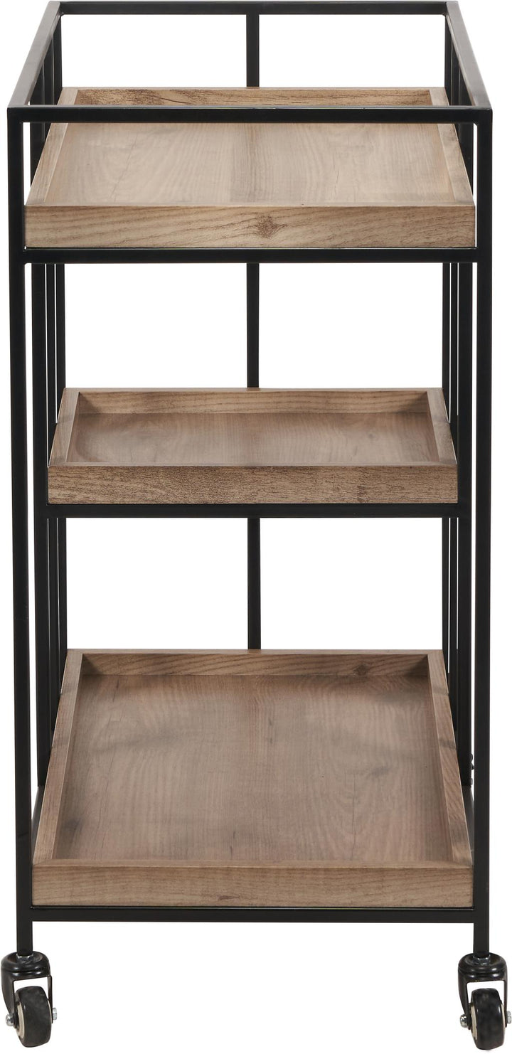 Gallery Natural Wood Veneer and Black Metal Bar Trolley