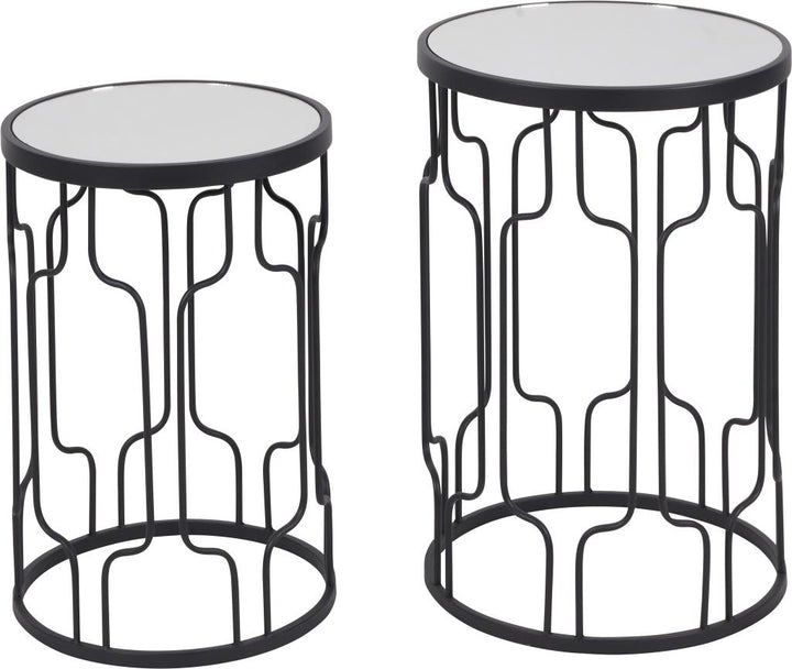 Caprisse S/2 Mirrored Glass and Graphite Metal Side Tables