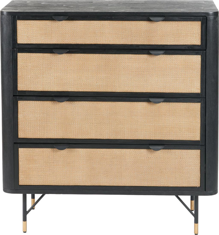 Fiji Black Acacia Wood and Natural Rattan 4 Drawer Unit