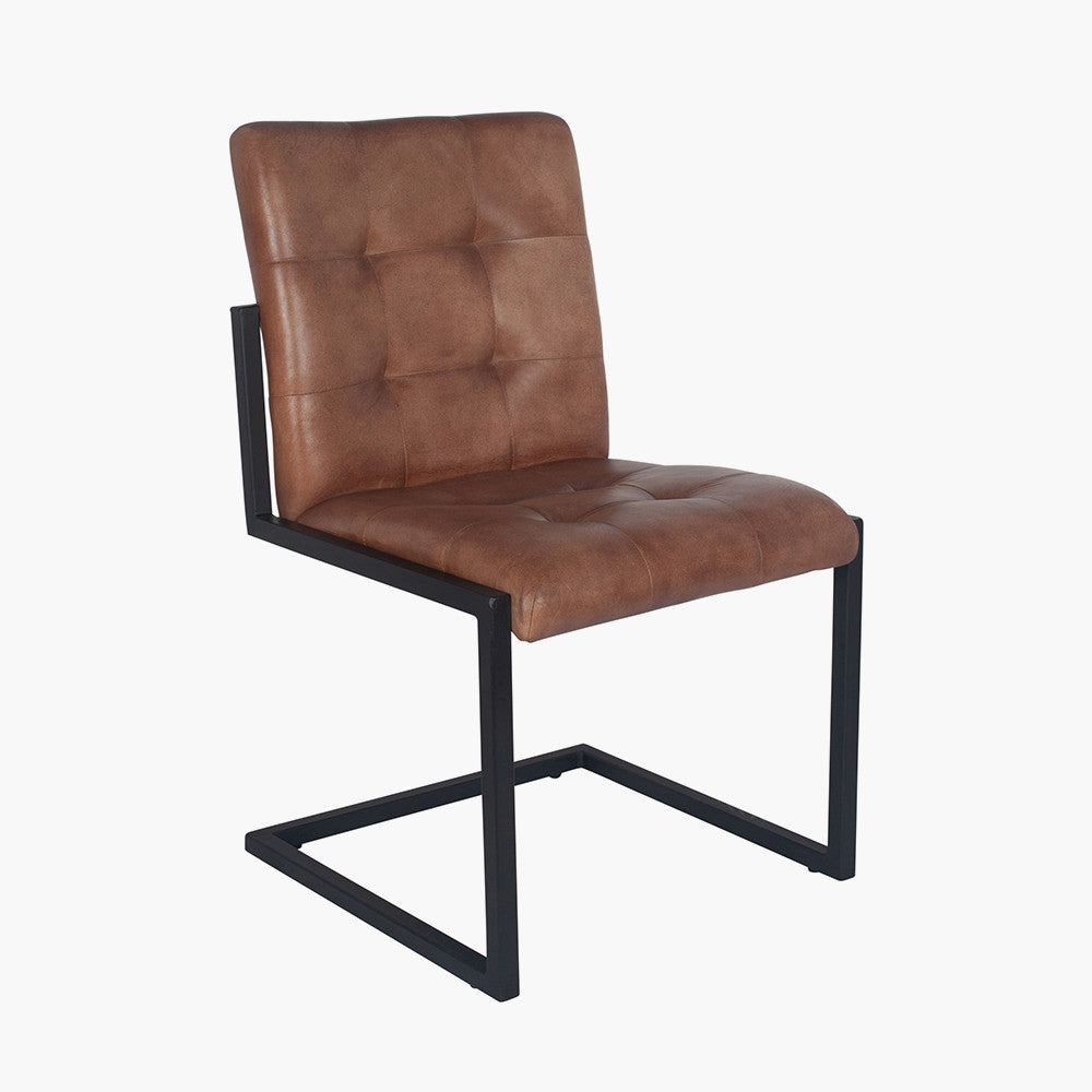 Arlo Vintage Brown Leather and Black Metal Stitched Back Chair