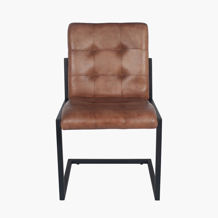 Arlo Vintage Brown Leather and Black Metal Stitched Back Chair