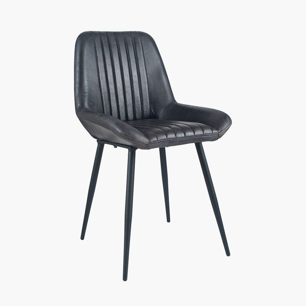 Angelo Ash Black Leather and Black Metal Retro Dining Chair