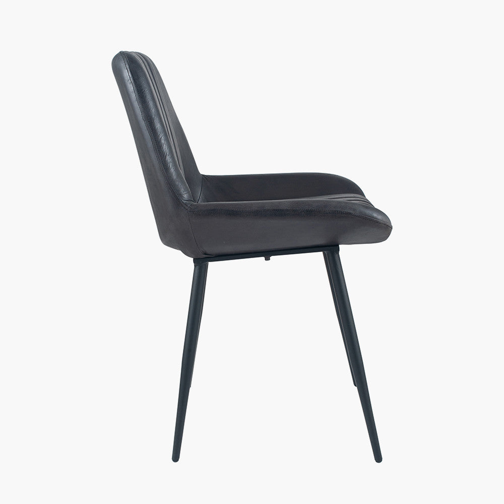 Angelo Ash Black Leather and Black Metal Retro Dining Chair