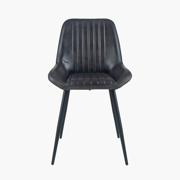 Angelo Ash Black Leather and Black Metal Retro Dining Chair