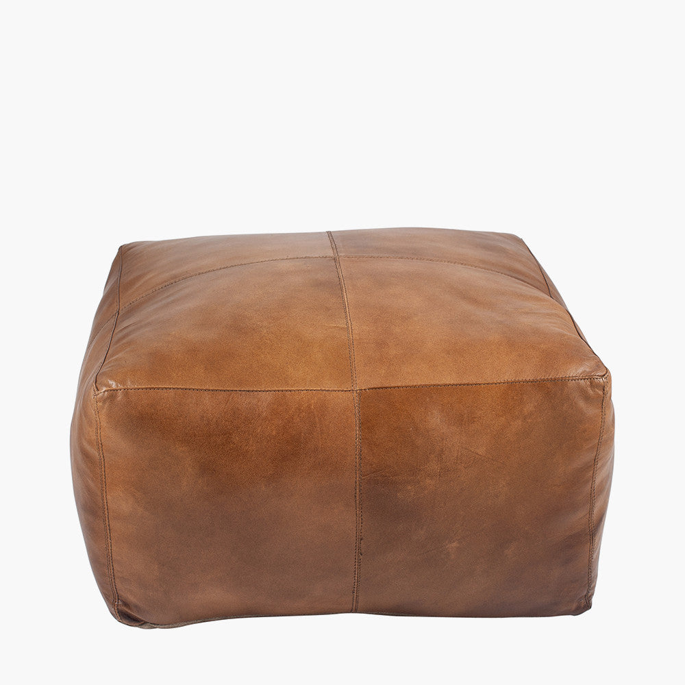 Matteo Natural Tan Leather Square Pouffe