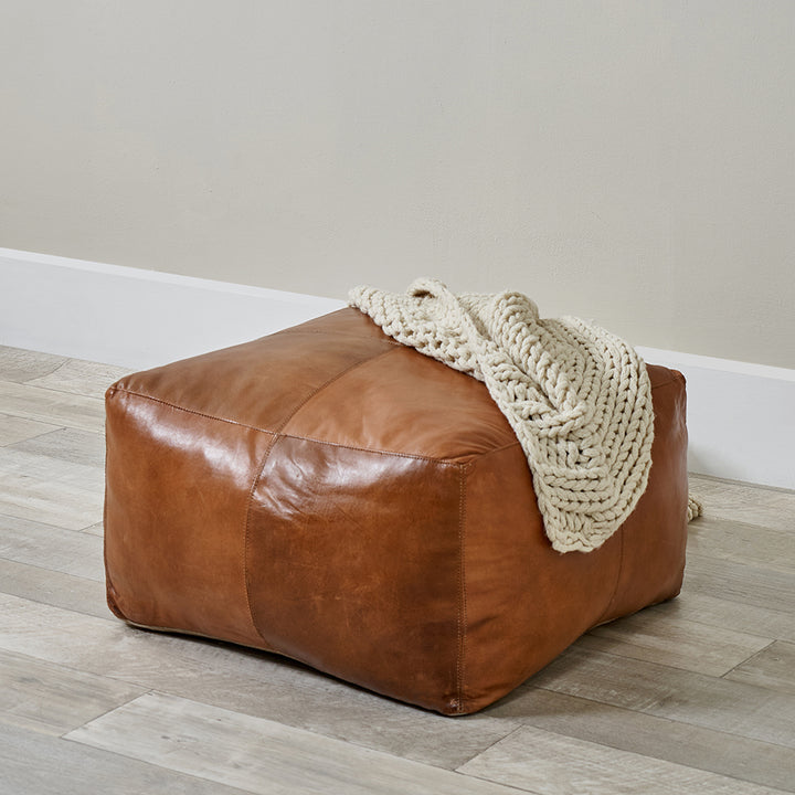 Matteo Natural Tan Leather Square Pouffe