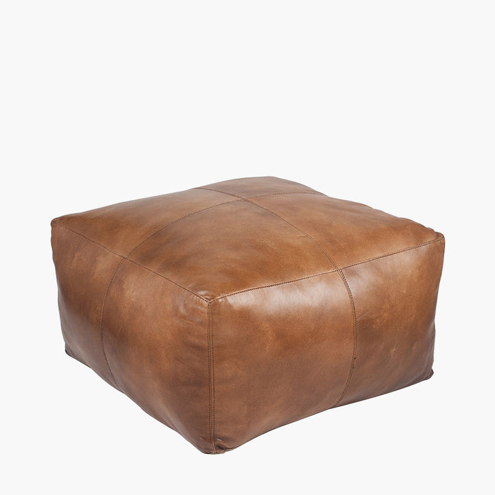 Matteo Natural Tan Leather Square Pouffe