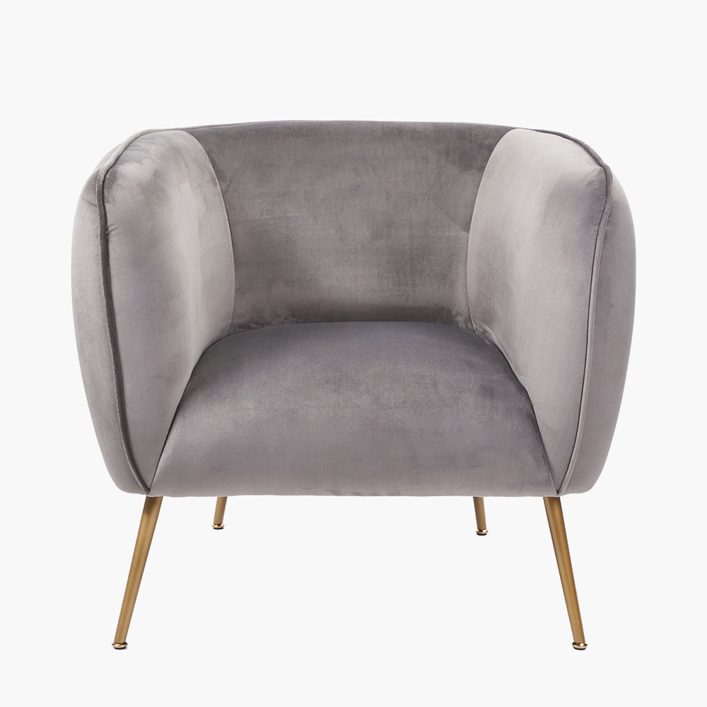 Lucca Dove Grey Velvet and Metal Armchair