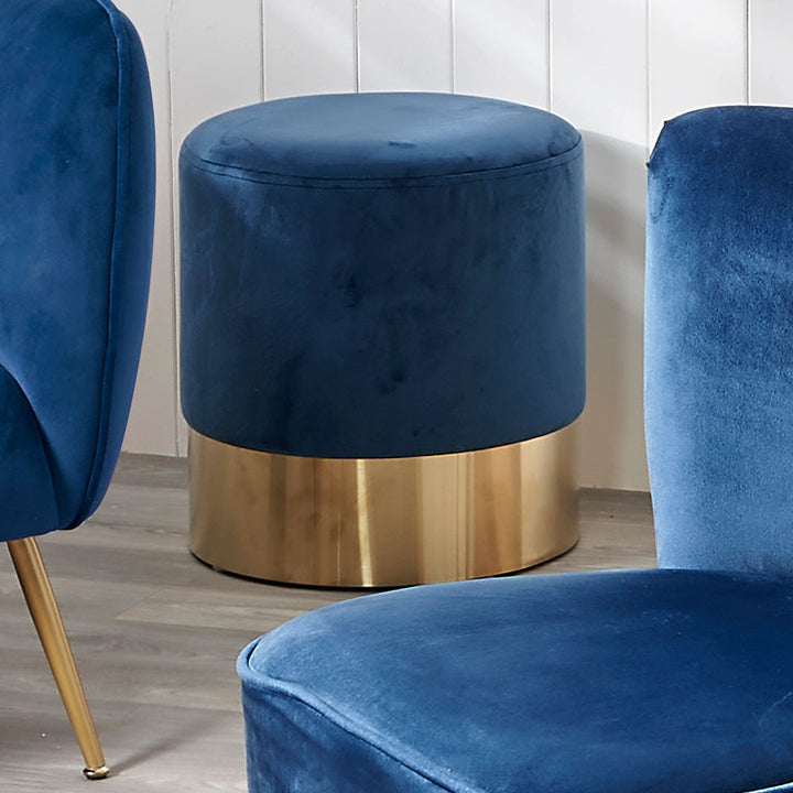 Juliana Sapphire Blue Velvet and Gold Metal Stool