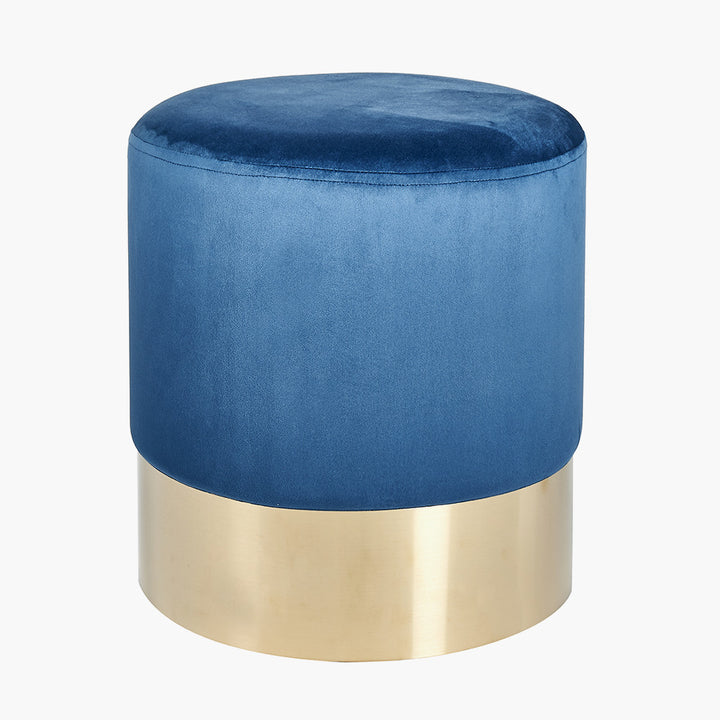 Juliana Sapphire Blue Velvet and Gold Metal Stool