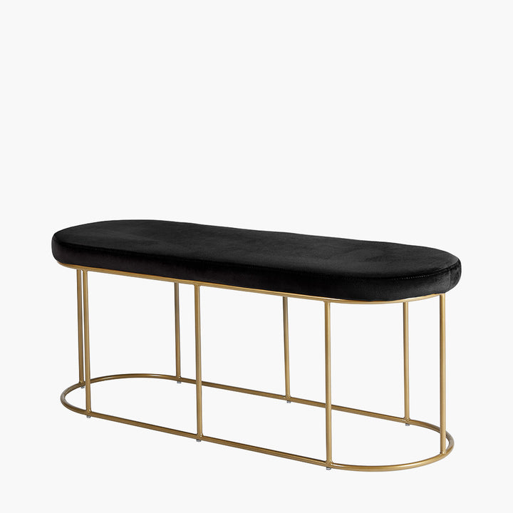 Nino Black Velvet and Gold Metal Bench