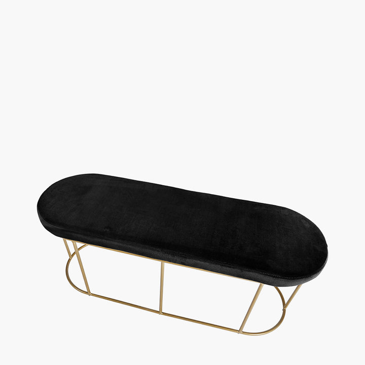 Nino Black Velvet and Gold Metal Bench