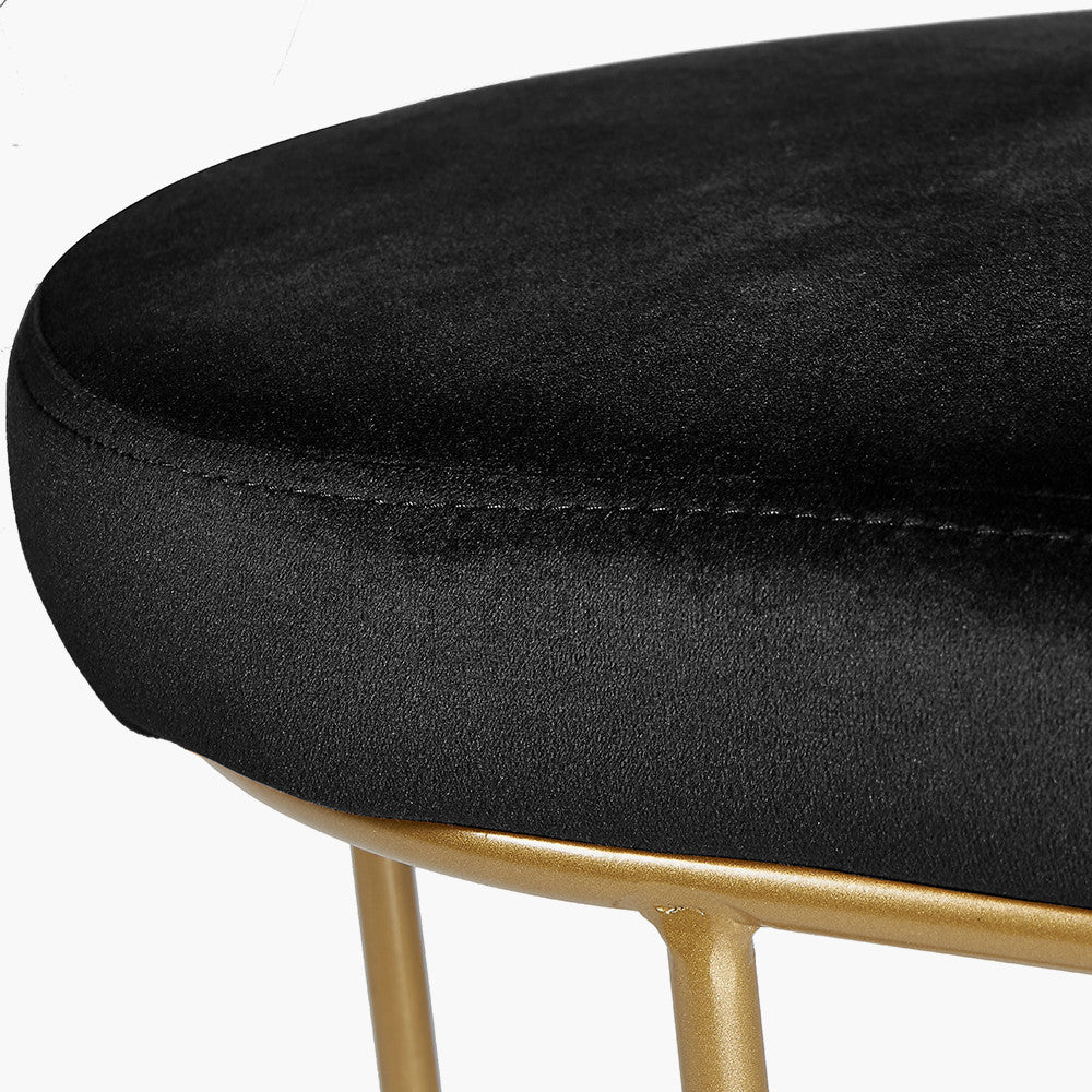 Nino Black Velvet and Gold Metal Bench