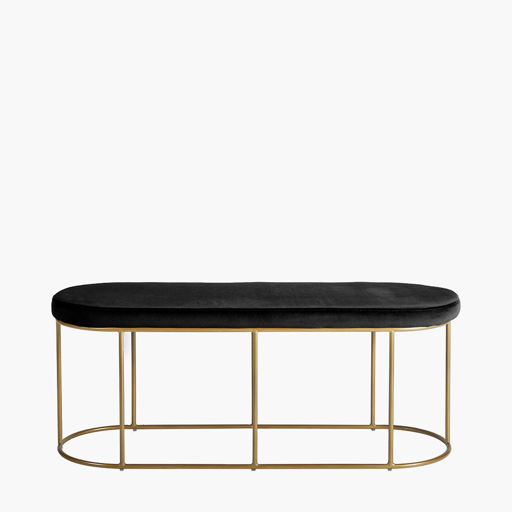 Nino Black Velvet and Gold Metal Bench