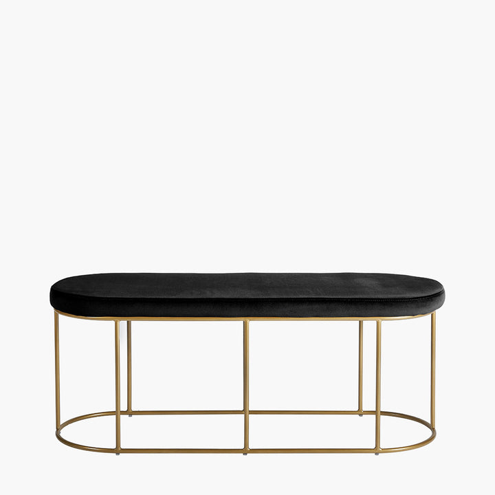 Nino Black Velvet and Gold Metal Bench