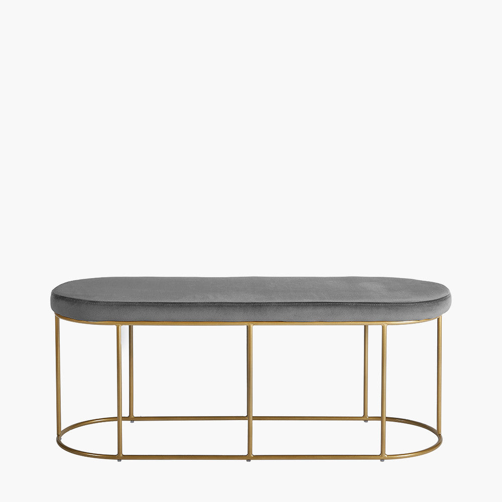 Nino Dove Grey Velvet and Gold Metal Bench