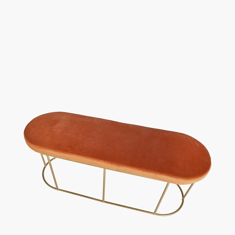 Nino Tobacco Velvet and Gold Metal Bench