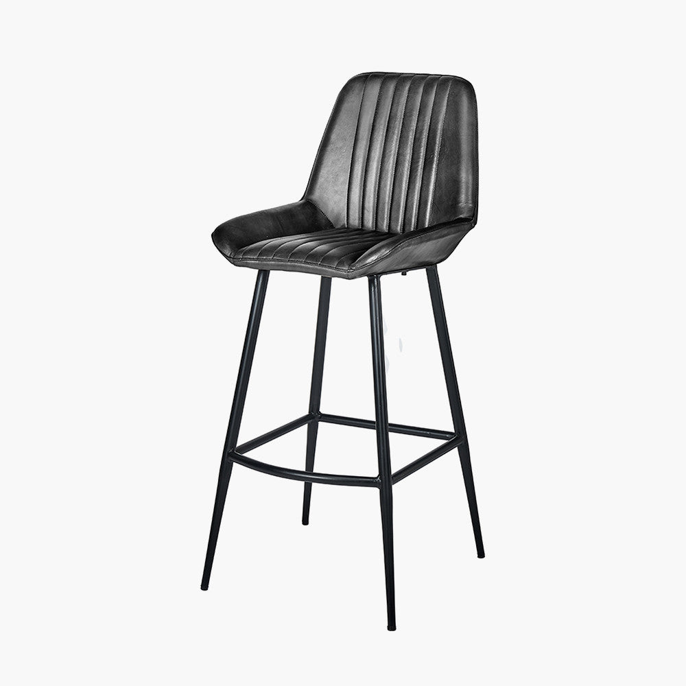 Angelo Ash Black Leather and Black Metal Bar Stool