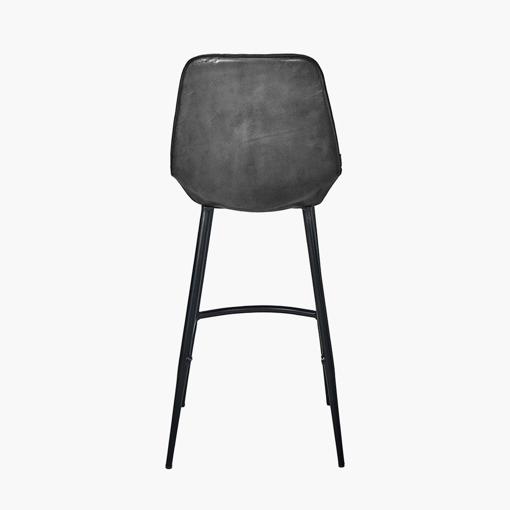 Angelo Ash Black Leather and Black Metal Bar Stool