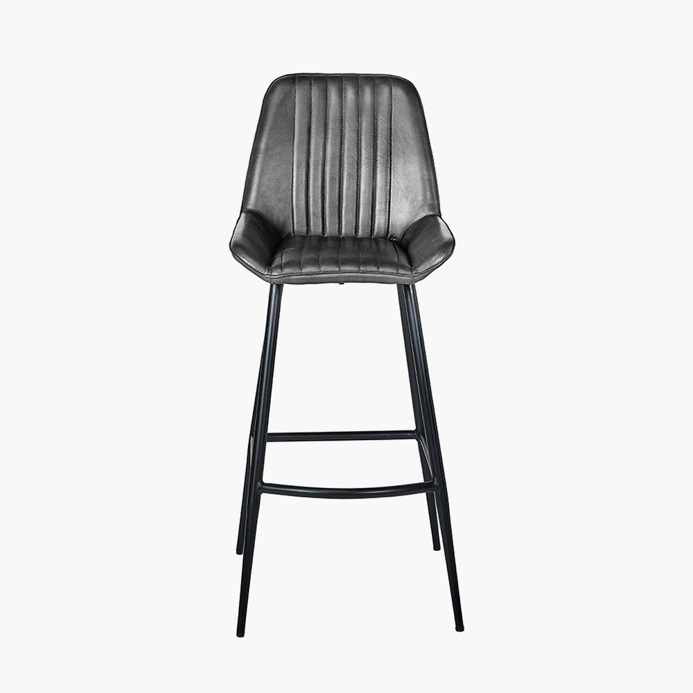 Angelo Ash Black Leather and Black Metal Bar Stool