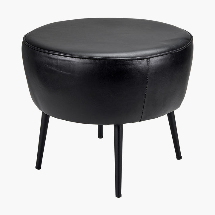 Donato Ash Black Leather and Black Metal Stool