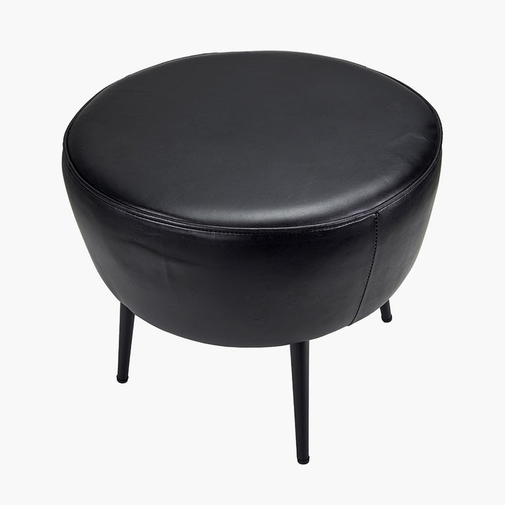 Donato Ash Black Leather and Black Metal Stool