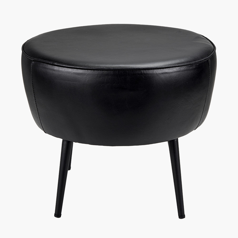 Donato Ash Black Leather and Black Metal Stool