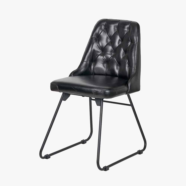 Camillo Ash Black Leather and Black Metal Diamond Back Dining Chair