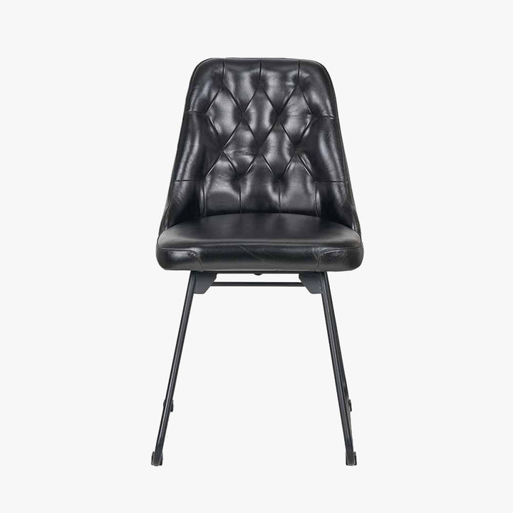 Camillo Ash Black Leather and Black Metal Diamond Back Dining Chair