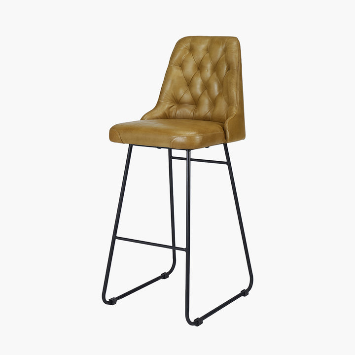 Camillo Mustard Leather Diamond Back Bar Stool