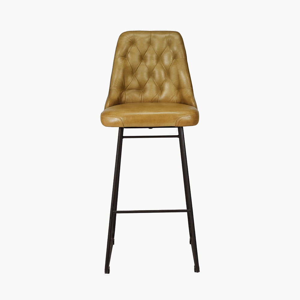 Camillo Mustard Leather Diamond Back Bar Stool