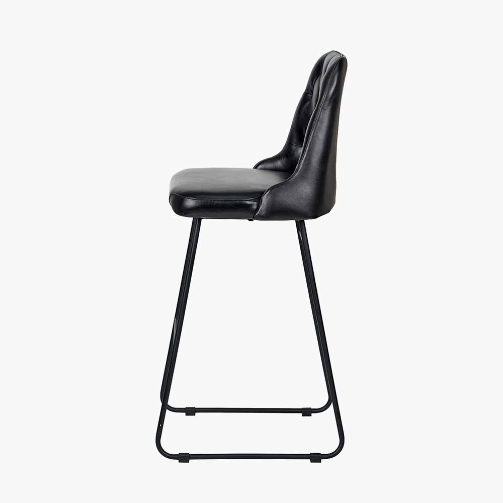 Camillo Ash Black Leather and Black Metal Diamond Back Bar Stool