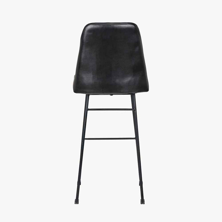 Camillo Ash Black Leather and Black Metal Diamond Back Bar Stool