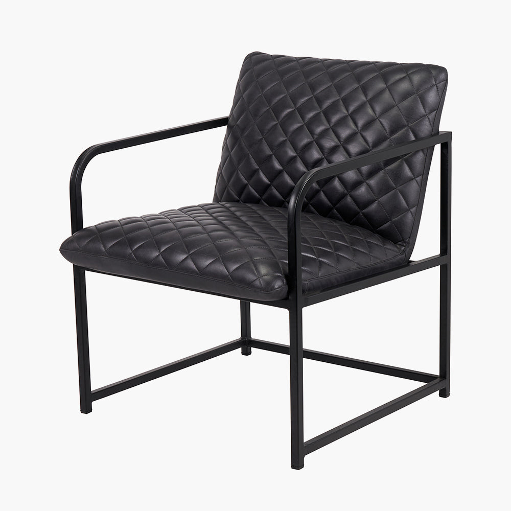 Marchetti Ash Black Leather and Black Metal Arm Chair