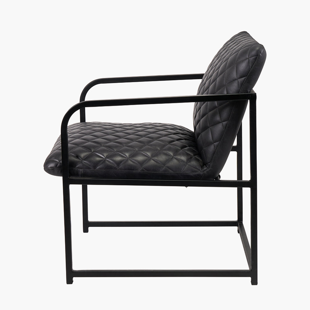 Marchetti Ash Black Leather and Black Metal Arm Chair