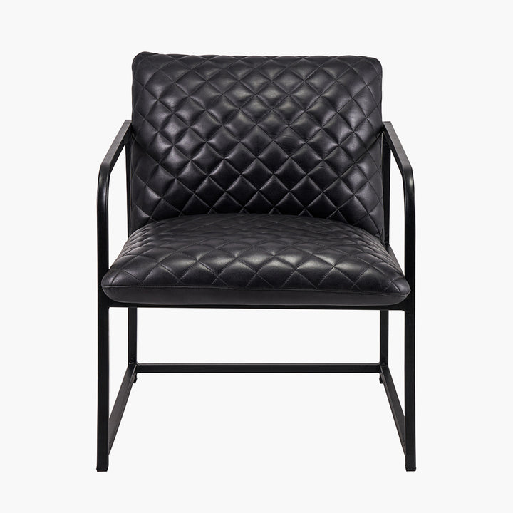 Marchetti Ash Black Leather and Black Metal Arm Chair