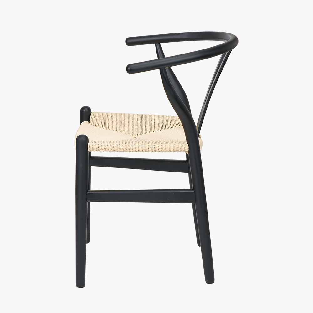 Quinn Black Beech Wood and Natural Paper Rope Dining Chair