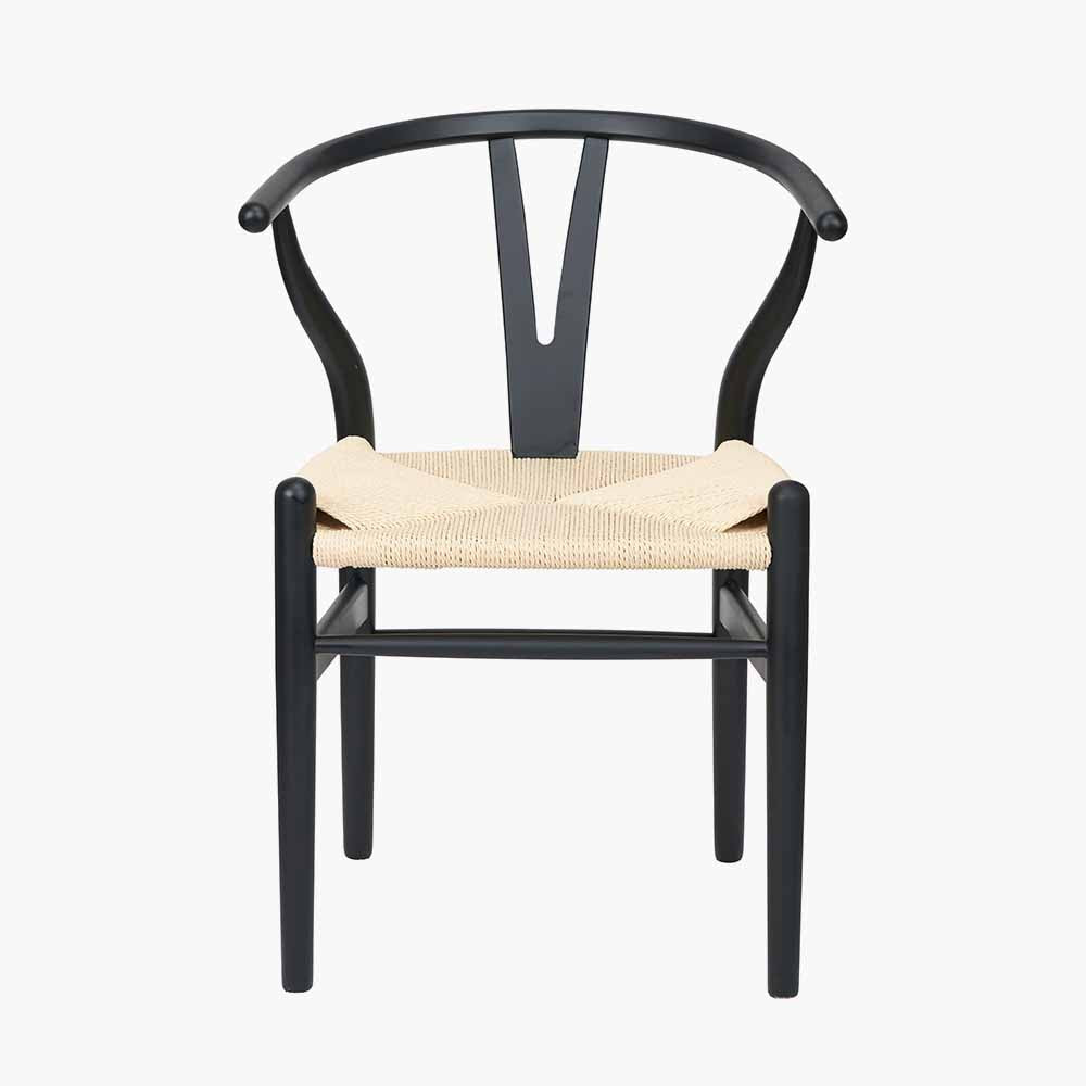 Quinn Black Beech Wood and Natural Paper Rope Dining Chair