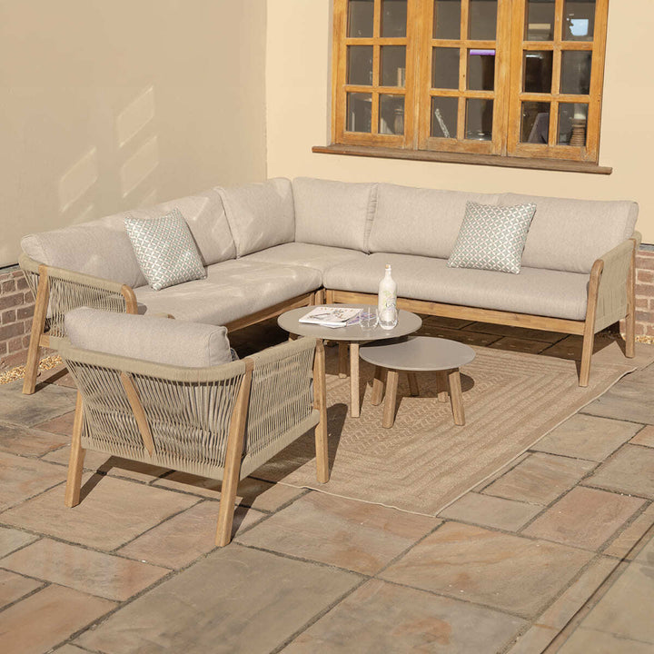 Maze -  Martinique Rope Weave Corner Sofa Set with Lounge Armchair & 2 Round Coffee Tables